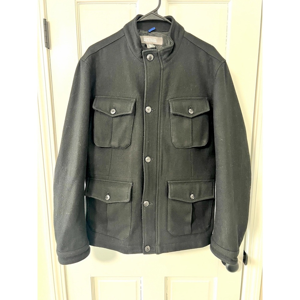 Kenneth Cole Reaction Mens Wool Blend Field Jacket Black RW1067 L